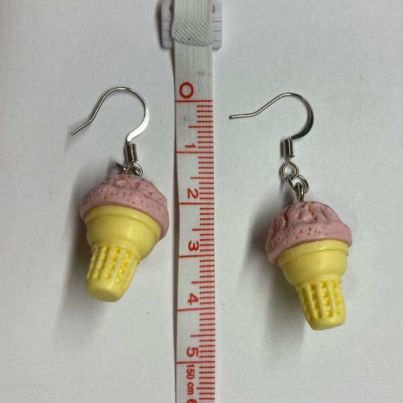 Handmade Ice Cream Cone Earrings - Pink and Yellow women girls fun playful - Picture 1 of 3